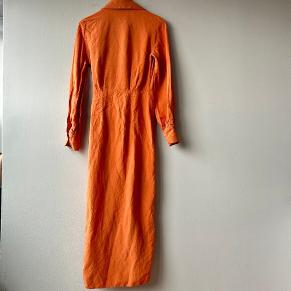 & Other Stories Wrap Midi Dress Rust Orange Women’s Size 4 Long Sleeve - Picture 6 of 9